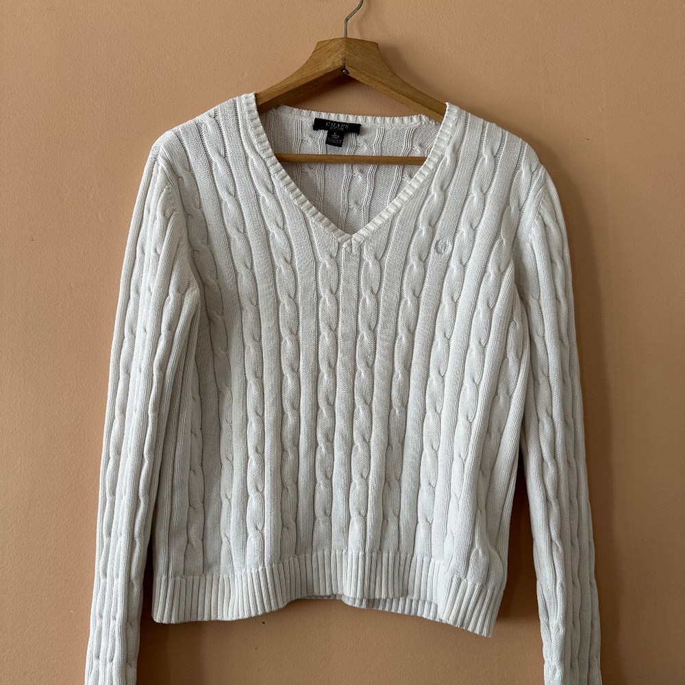 Chaps Women's Cable Knit V Neck Sweater